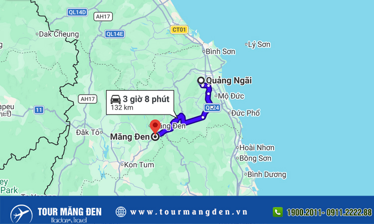 Từ Quảng Ngãi đi Măng Đen bao nhiêu km